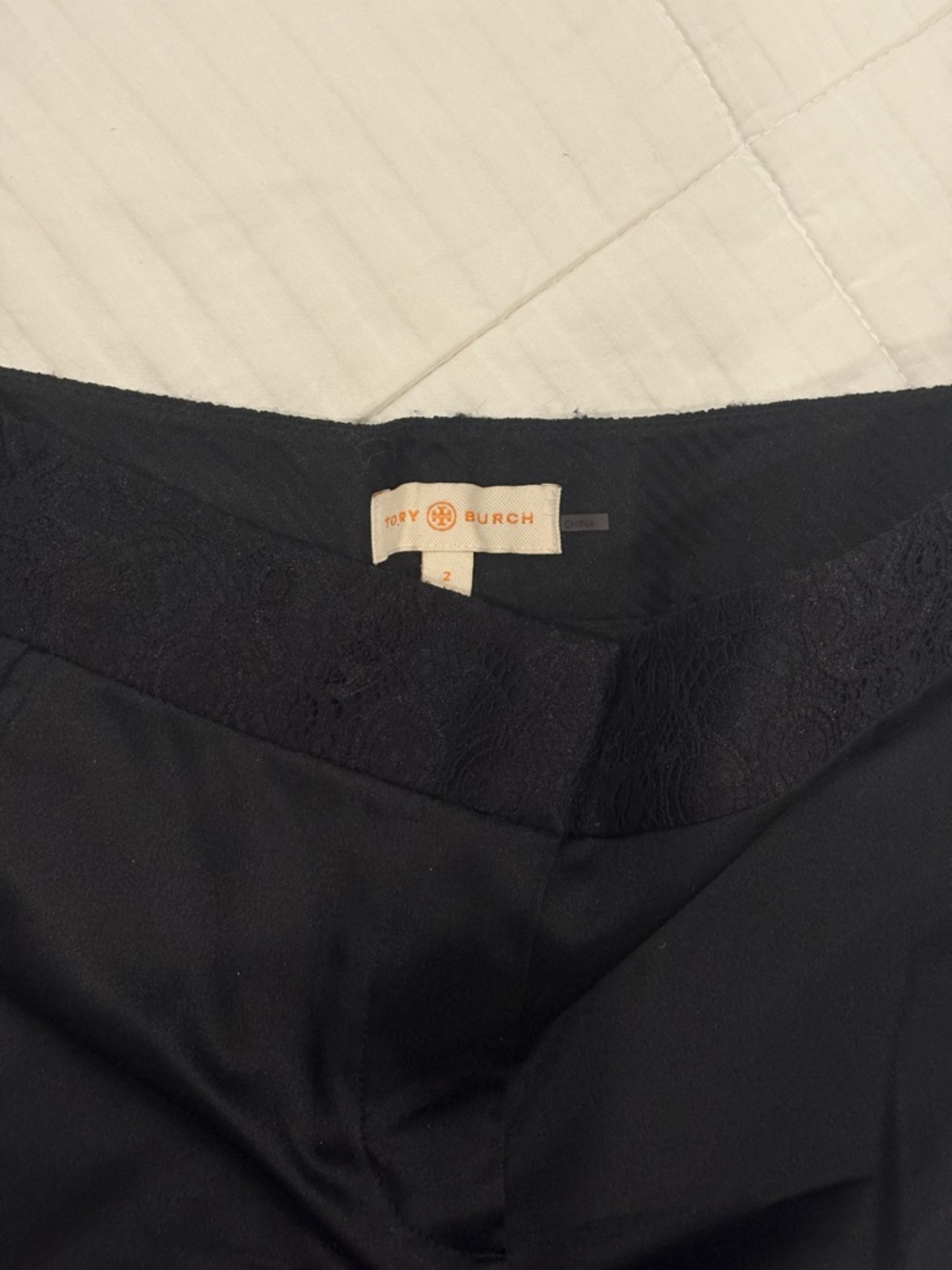 Tory Burch Black Silk Lace Trim Pants